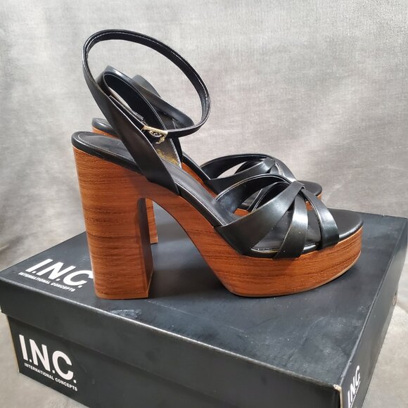 INC International Concepts Jacel Black Beauty Platform Sandals Size 8.5 M NIB - Picture 2 of 8